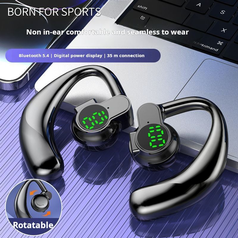 Left and right wearable single ear ultra long battery life mobile phone universal digital display rotatable sports Bluetooth earphones hanging on the ear