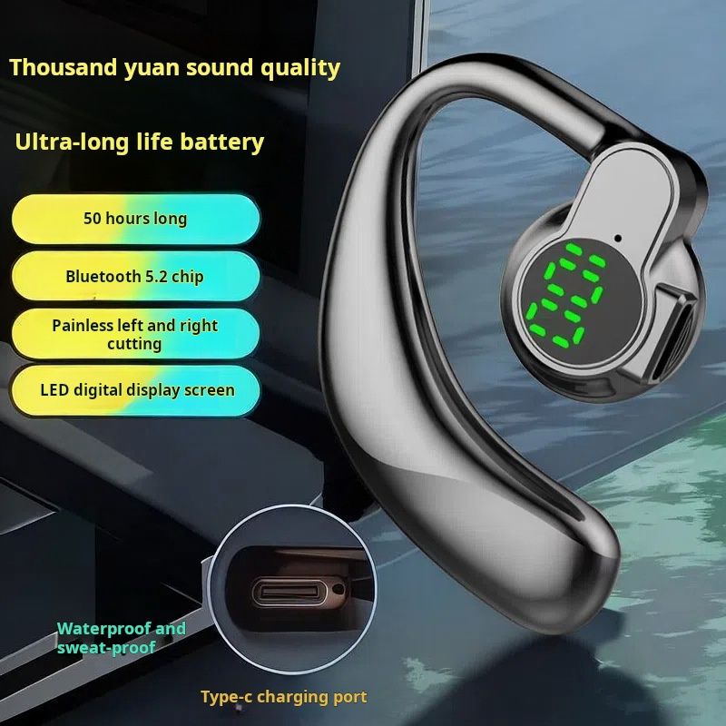 Left and right wearable single ear ultra long battery life mobile phone universal digital display rotatable sports Bluetooth earphones hanging on the ear