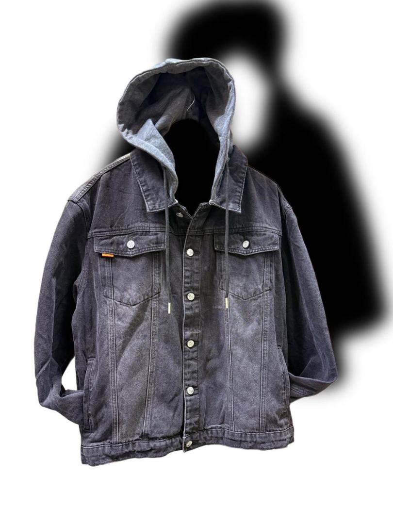 Hooded black denim jacket
