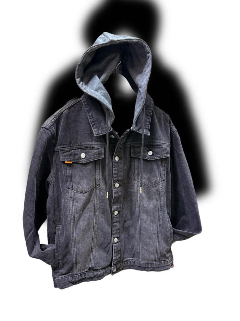 Hooded black denim jacket