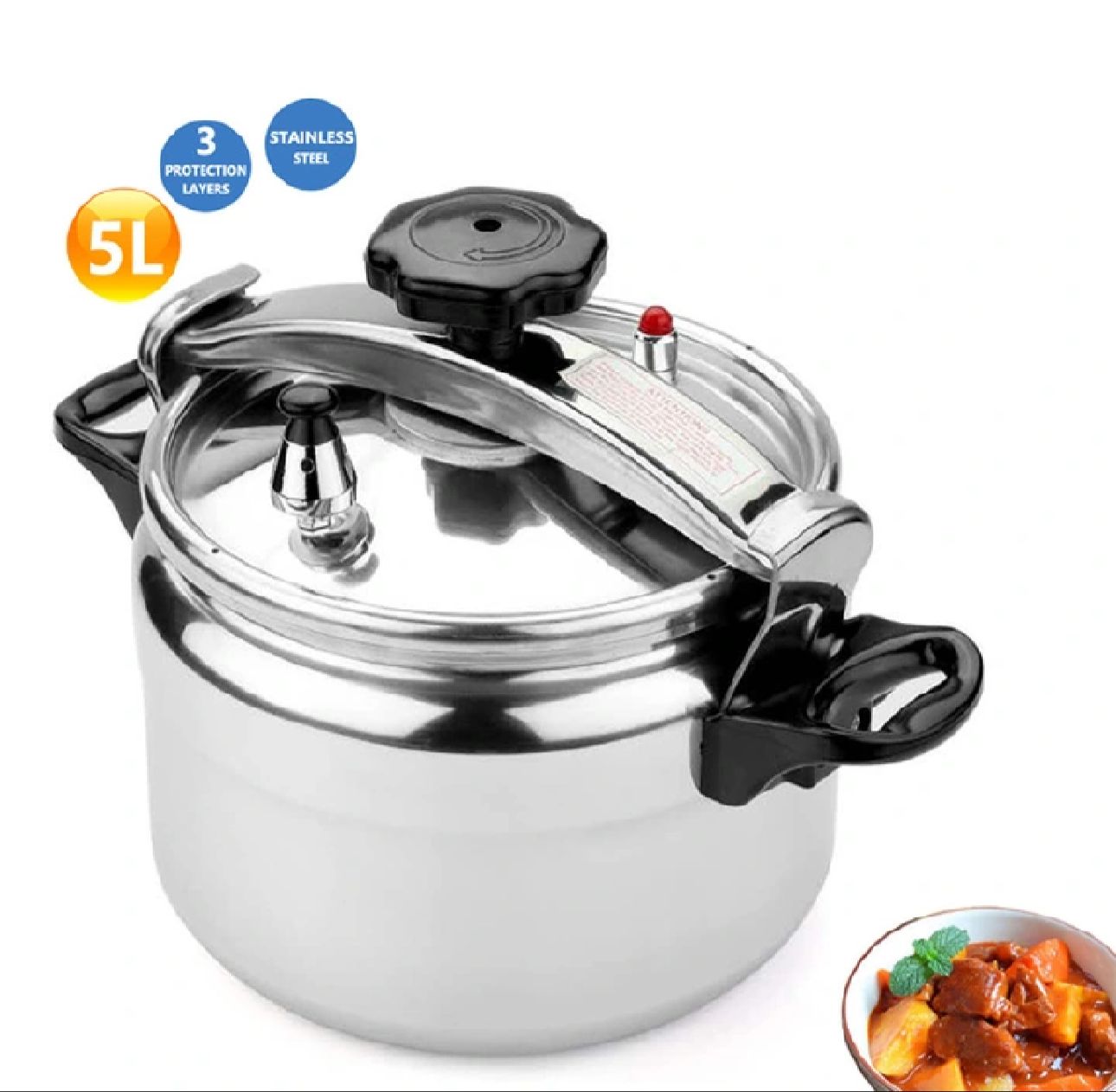 🔥 Premium 5L Thickened Aluminum Pressure Cooker – Large Capacity, Explosion-Proof, Fast Cooking Pot for Gas Stoves with Easy Lock Lid