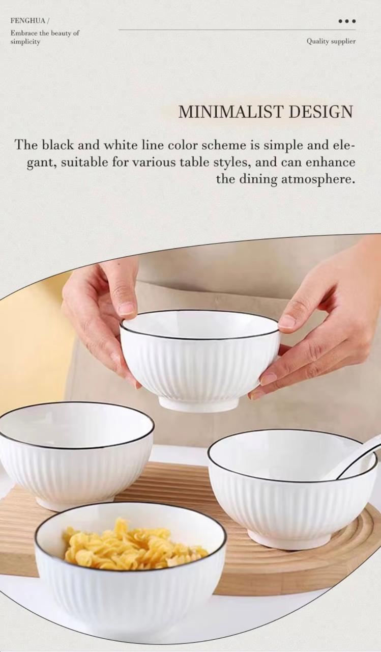 🔥 Mega Deal! 6PCS Ceramic Soup Bowls 🥣 Thick & Heat-Safe • Elegant Black Rim + FREE Gift Included 🎁✨