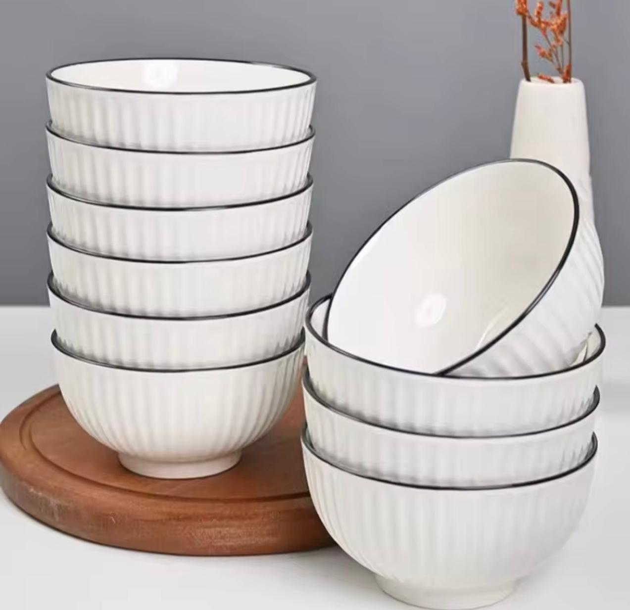 🔥 Mega Deal! 6PCS Ceramic Soup Bowls 🥣 Thick & Heat-Safe • Elegant Black Rim + FREE Gift Included 🎁✨