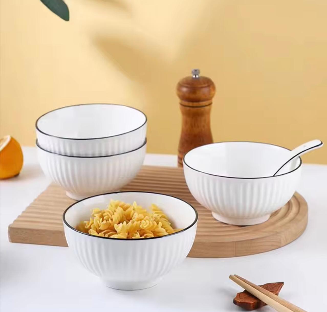 🔥 Mega Deal! 6PCS Ceramic Soup Bowls 🥣 Thick & Heat-Safe • Elegant Black Rim + FREE Gift Included 🎁✨