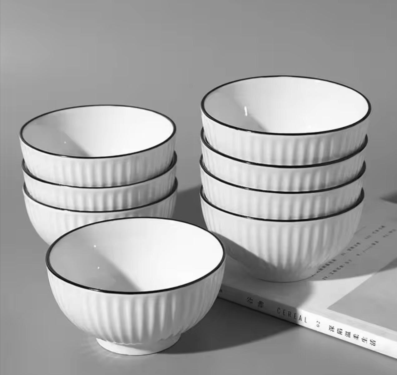 🔥 Mega Deal! 6PCS Ceramic Soup Bowls 🥣 Thick & Heat-Safe • Elegant Black Rim + FREE Gift Included 🎁✨