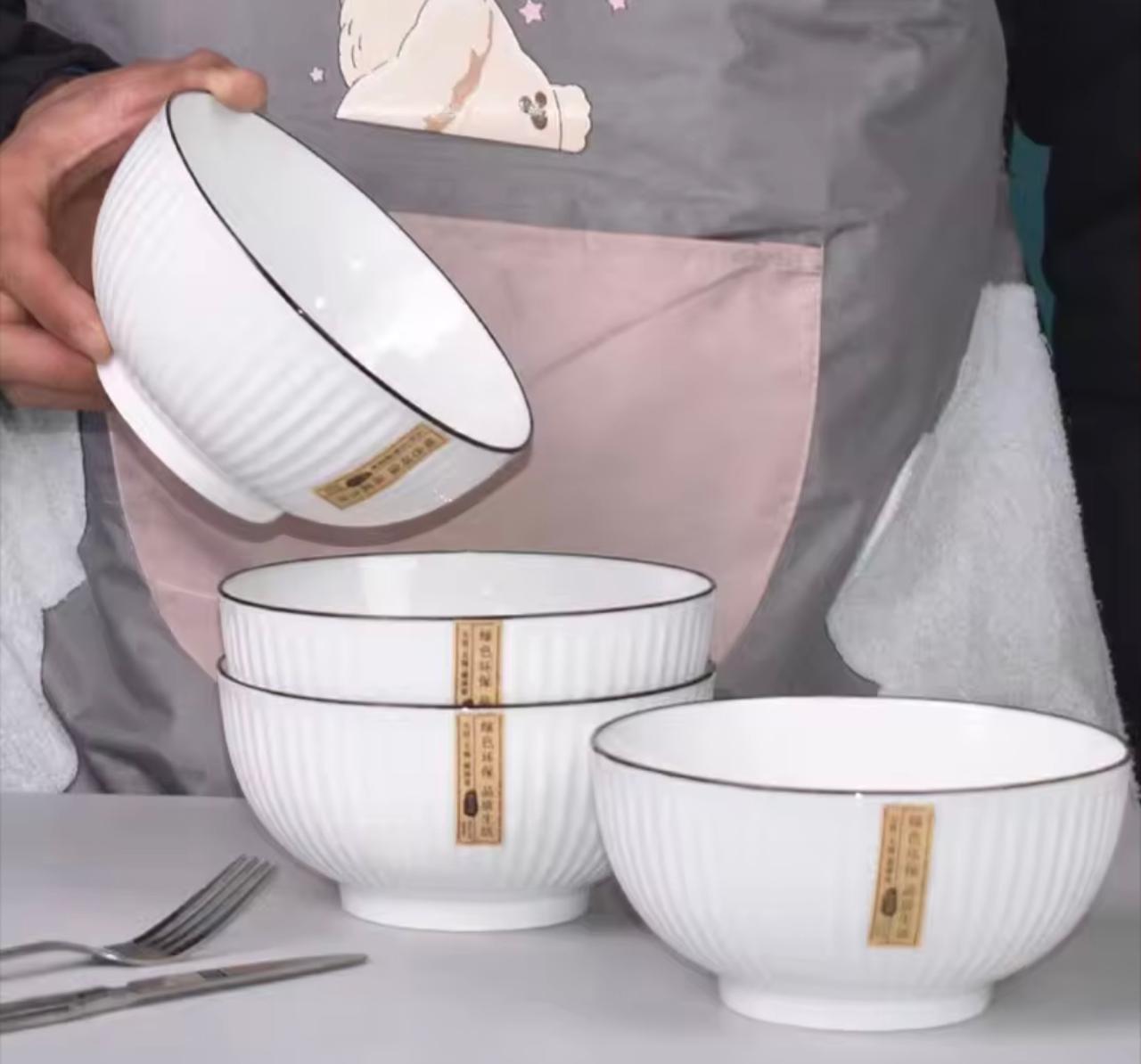 🔥 Mega Deal! 6PCS Ceramic Soup Bowls 🥣 Thick & Heat-Safe • Elegant Black Rim + FREE Gift Included 🎁✨