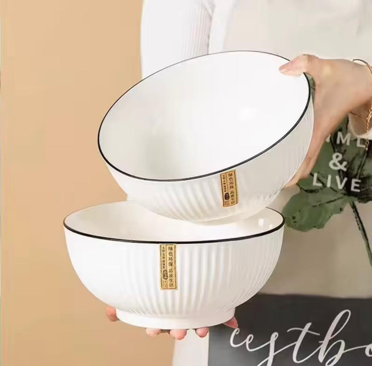 🔥 Mega Deal! 6PCS Ceramic Soup Bowls 🥣 Thick & Heat-Safe • Elegant Black Rim + FREE Gift Included 🎁✨