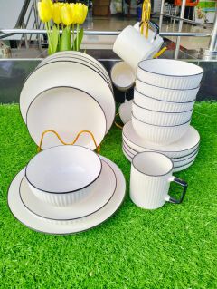 24-Piece Japanese Ceramic Dinner Set – 12 Plates, 6 Bowls & 6 Mugs