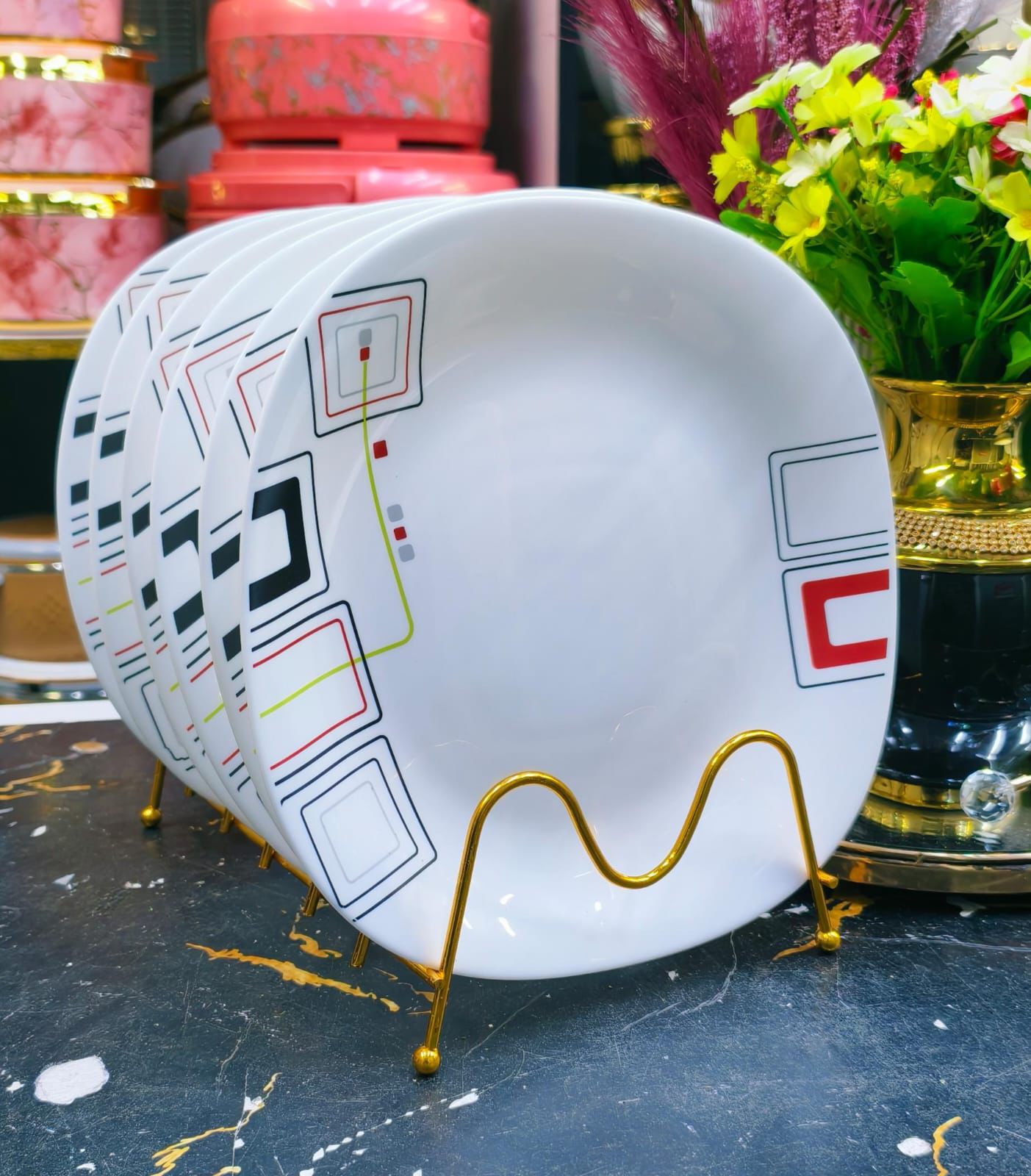 🔥 LIMITED TIME OFFER 🔥SUNDABESTS 6PCS Premium Ceramic Dinner Plates 🍽️ | Modern Square Design | Scratch & Chip Resistant | Elegant Dining Set