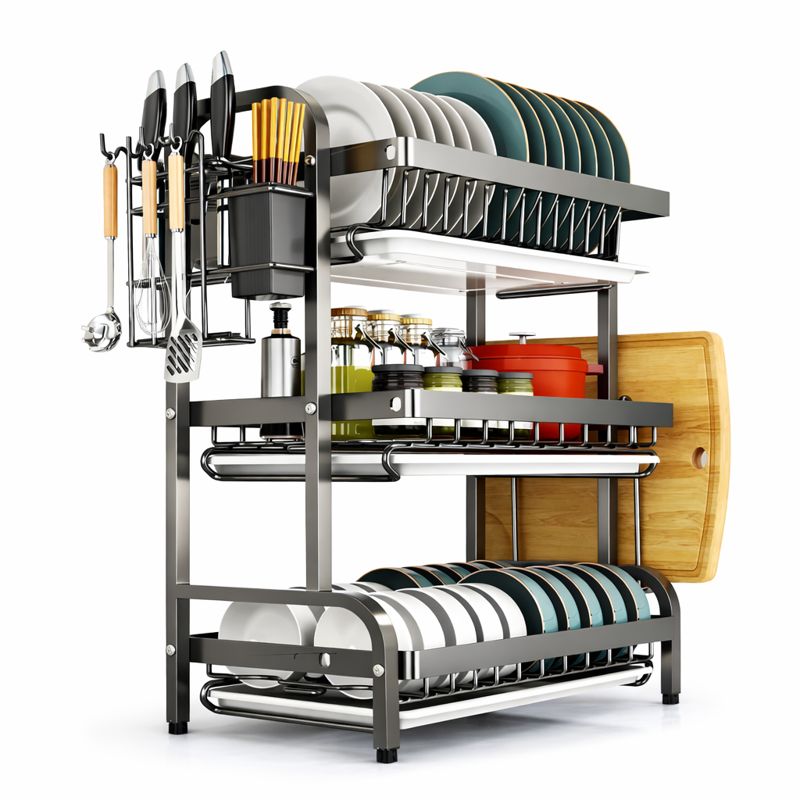 🌟 🔥 MEGA OFFER! 3-Tier Carbon Steel Dish Rack 🍽️💧 High-Quality, Rust-Resistant Kitchen Organizer | Large Capacity Drain Board Rack for Plates, Cups & Utensils – Space-Savin + FREE GIFT Included 🎁