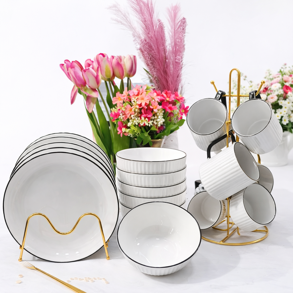 🌟 SPECIAL OFFER! 🔥 Premium 18PCS Japanese Ceramic Dinner Set 🇯🇵 – 6 🍛 Dinner Plates + 6 🥤 Mugs + 6 🥣 Bowls – Elegant, Durable & Luxurious ✨ + FREE
