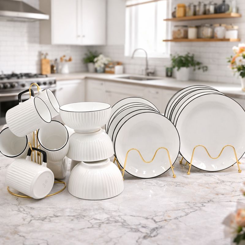 ⚡2026 HOT SALE | 24PCS Japanese Ceramic Dinner Set 🇯🇵 6☕Mugs 12🍽️Plates 8" 6🍲Bowls | Elegant White Luxury Tableware | Durable Scratch Resistant | 🎁FREE Gift Included | Limited Time Special Offer