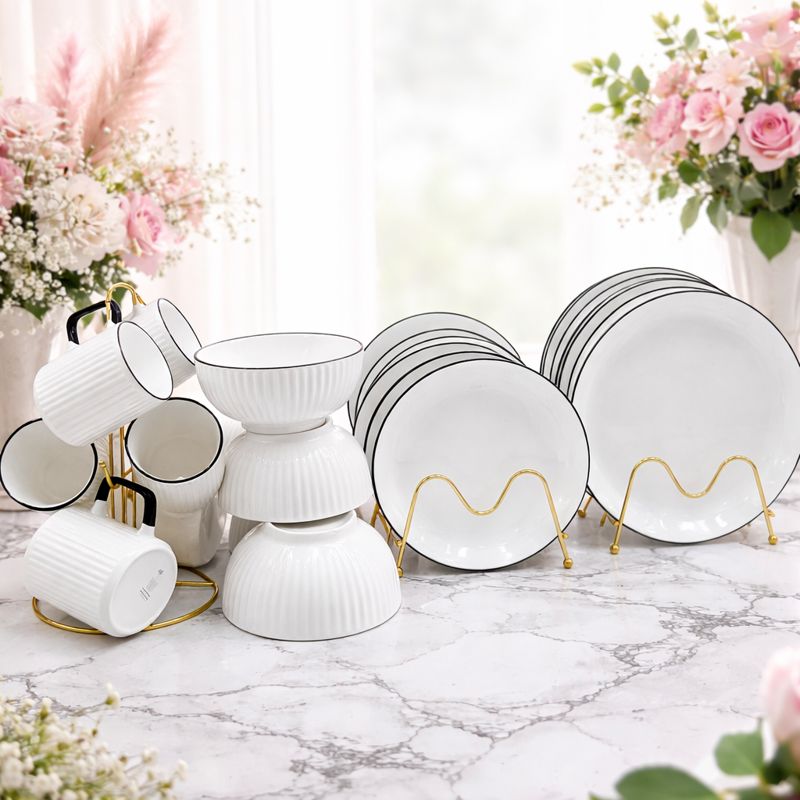 ⚡2026 HOT SALE | 24PCS Japanese Ceramic Dinner Set 🇯🇵 6☕Mugs 12🍽️Plates 8" 6🍲Bowls | Elegant White Luxury Tableware | Durable Scratch Resistant | 🎁FREE Gift Included | Limited Time Special Offer