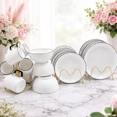 24-Piece Japanese Ceramic Dinner Set – 12 Plates, 6 Bowls & 6 Mugs