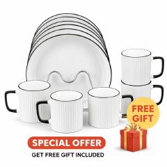 24-Piece Japanese Ceramic Dinner Set – 12 Plates, 6 Bowls & 6 Mugs