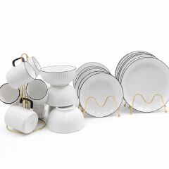 24-Piece Japanese Ceramic Dinner Set – 12 Plates, 6 Bowls & 6 Mugs