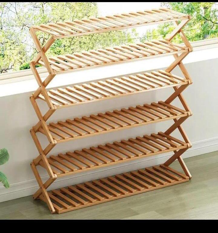 NEW QUALITY Single 5-Layers Brand New Very High Quality Strong and durable@ affordable price🔺multifunctional foldable Bamboo shoerack. Designed With Elegancy and Functionality