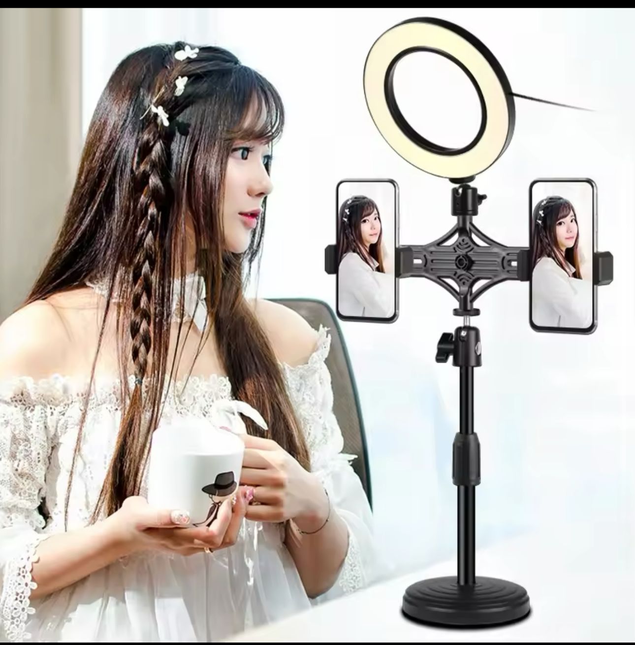 ORIGINAL DUAL POSITION Ring light Universal Mobile phone Clip Mini Metal Desktop Multi-function Tripod Bracket Holder for iPhone Phone Live Bracket.
