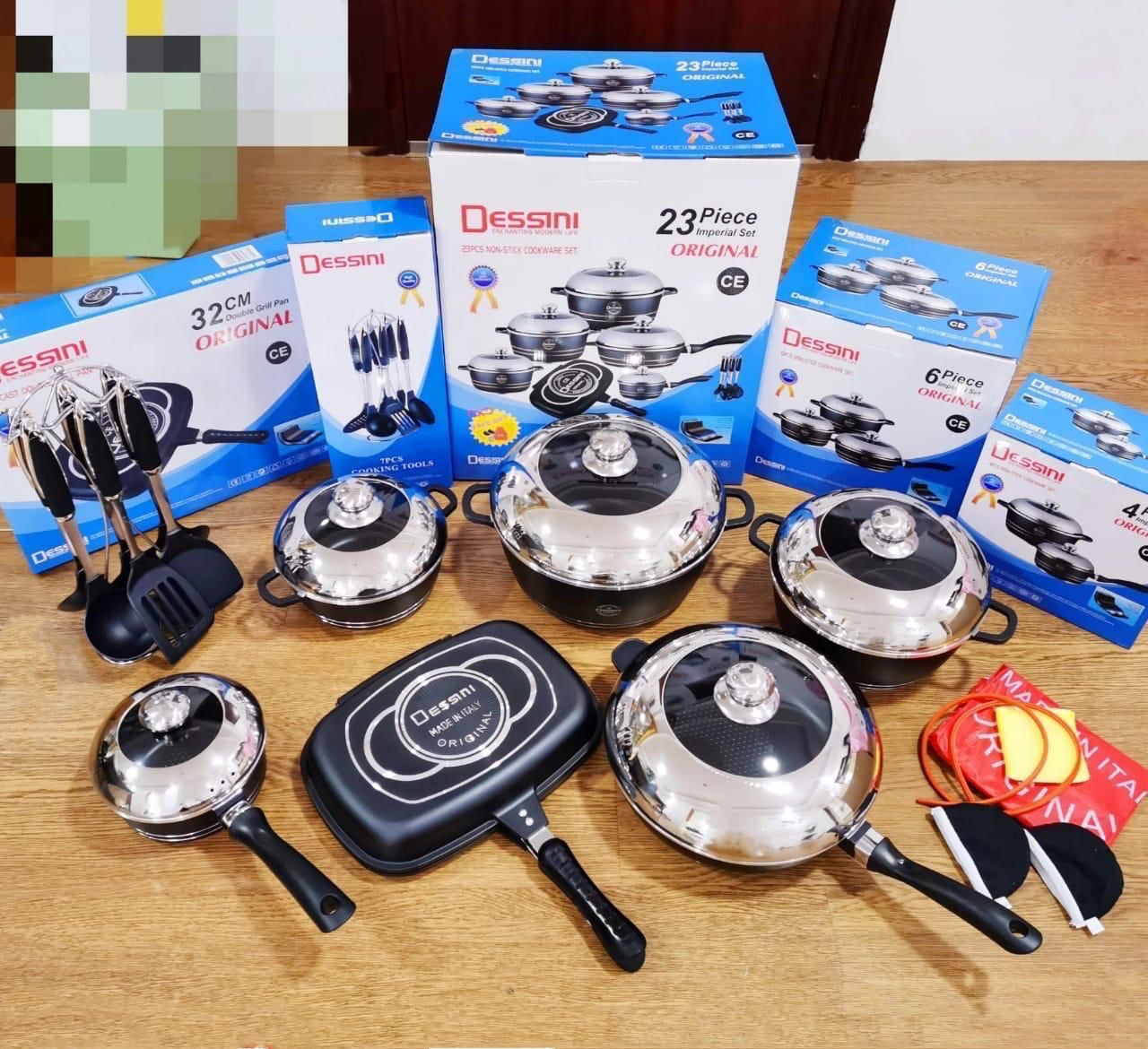 DESSINI 23 PCS COOKWARE SET NON STICK DURABLE GOOD QUALITY AND DURABLE COOKWARE SET 23 PCS DESSINI IMPERIAL NON-STICK DIE-CAST ALUMINIUM SIMPLE SET BUT EXCELLENT PERFORMANCE WITH THIS COOKWARE.