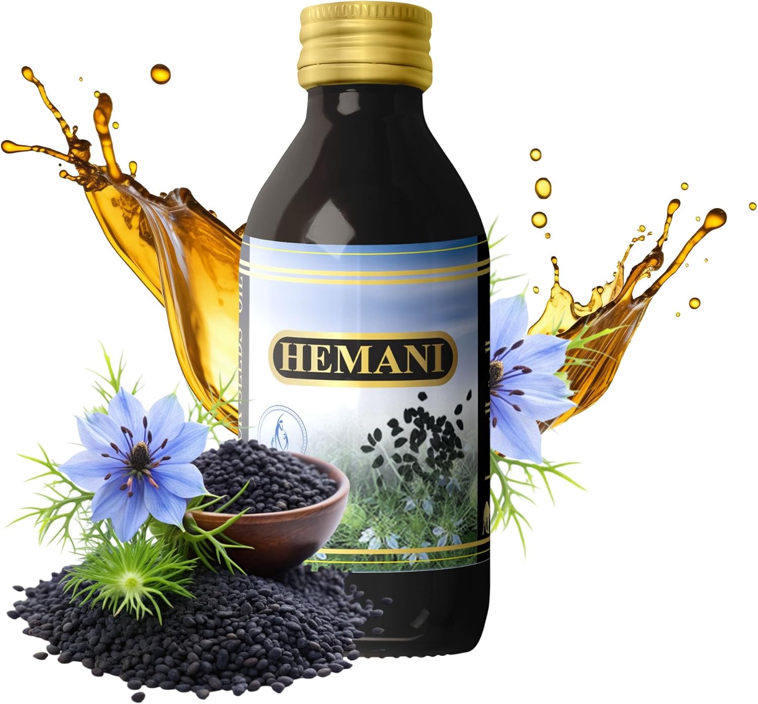 Hemani Organic Black Seed Oil Premium Cold-Pressed Nigella Sativa Producing Pure Black Cumin Seed Oil- Aids in Digestive Health, Immune Support, Brain Function, Joint Mobility, Antioxidant Supplement.