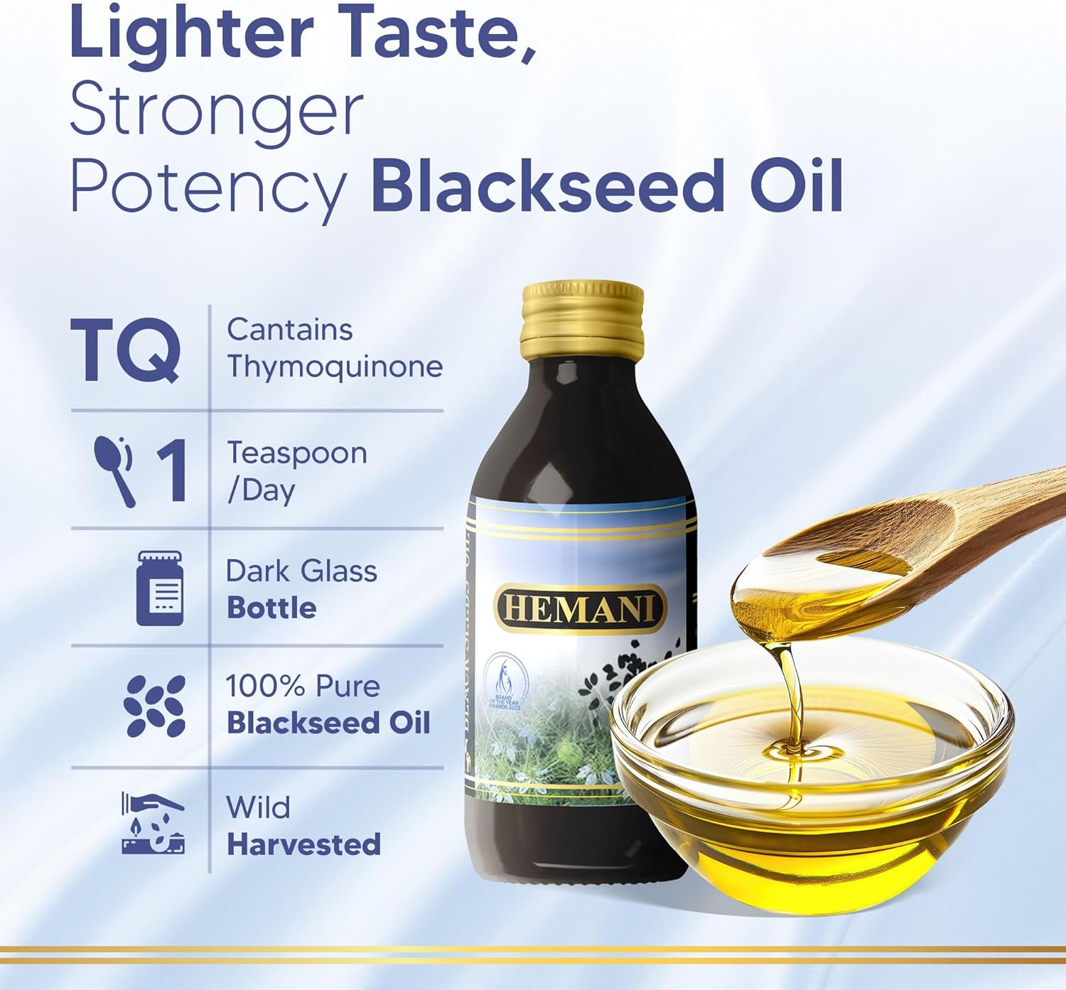 Hemani Organic Black Seed Oil Premium Cold-Pressed Nigella Sativa Producing Pure Black Cumin Seed Oil- Aids in Digestive Health, Immune Support, Brain Function, Joint Mobility, Antioxidant Supplement.