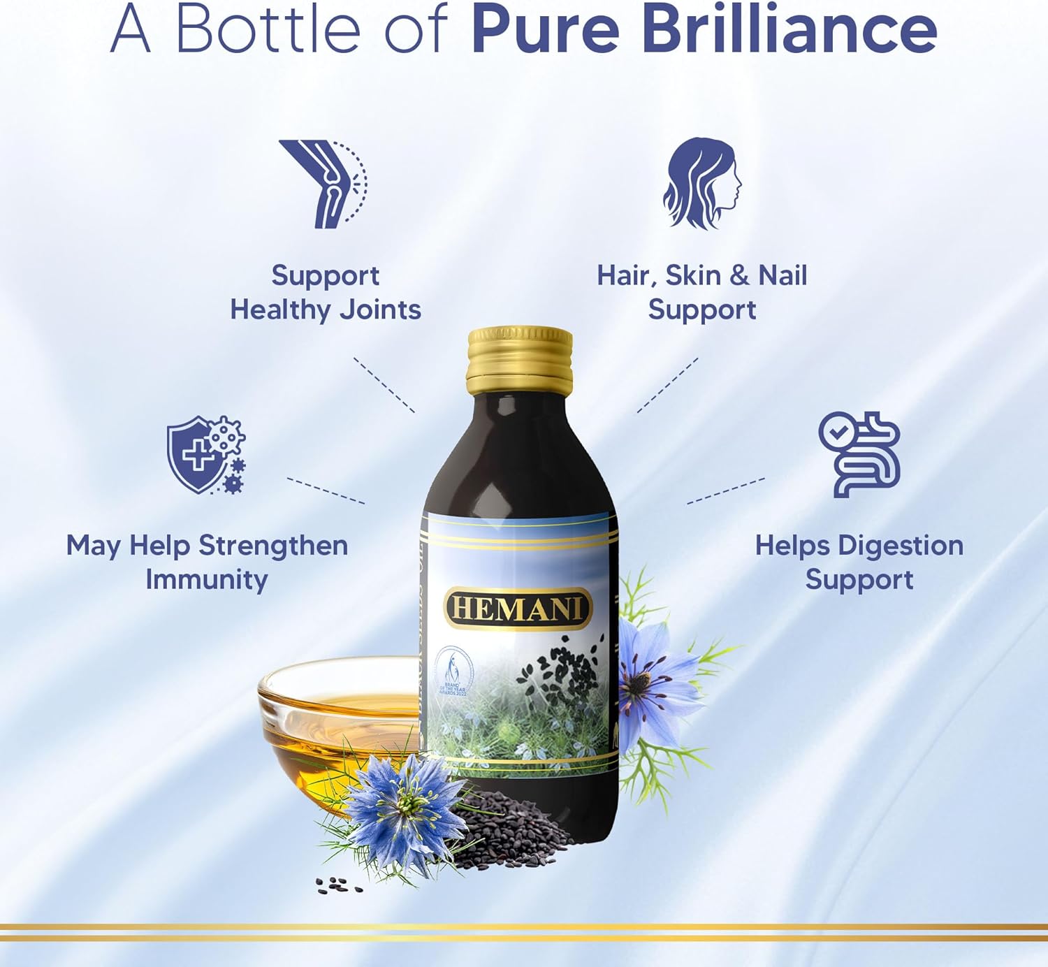 Hemani Organic Black Seed Oil Premium Cold-Pressed Nigella Sativa Producing Pure Black Cumin Seed Oil- Aids in Digestive Health, Immune Support, Brain Function, Joint Mobility, Antioxidant Supplement.