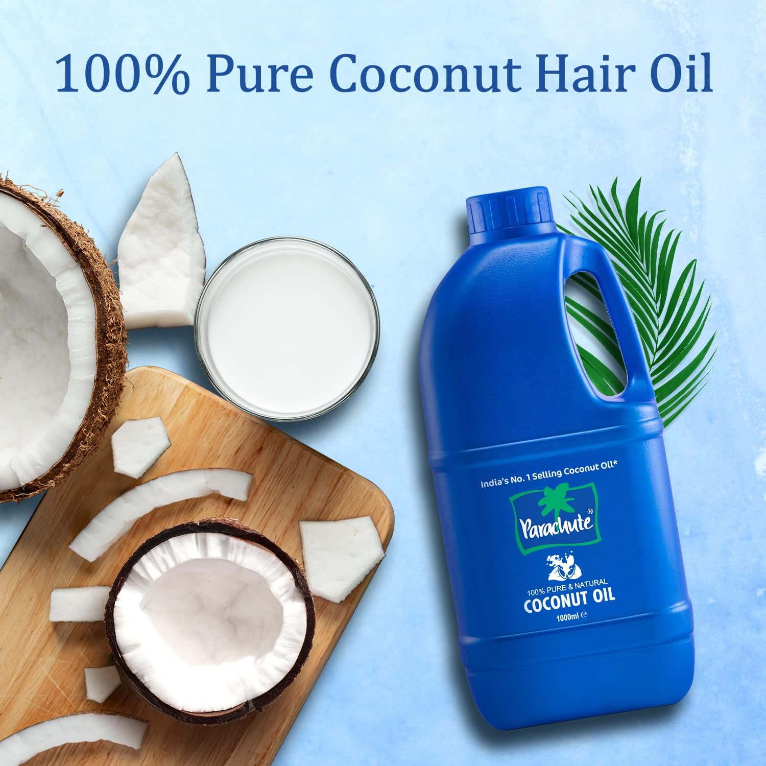 Parachute 100% Pure and Natural Coconut Hair Oil enriched with nutrients that prevent hair fall, strengthen hair strands from roots to tips, and boost hair growth with a FREE WIDE-TOOTHED COMB-1.0 L.