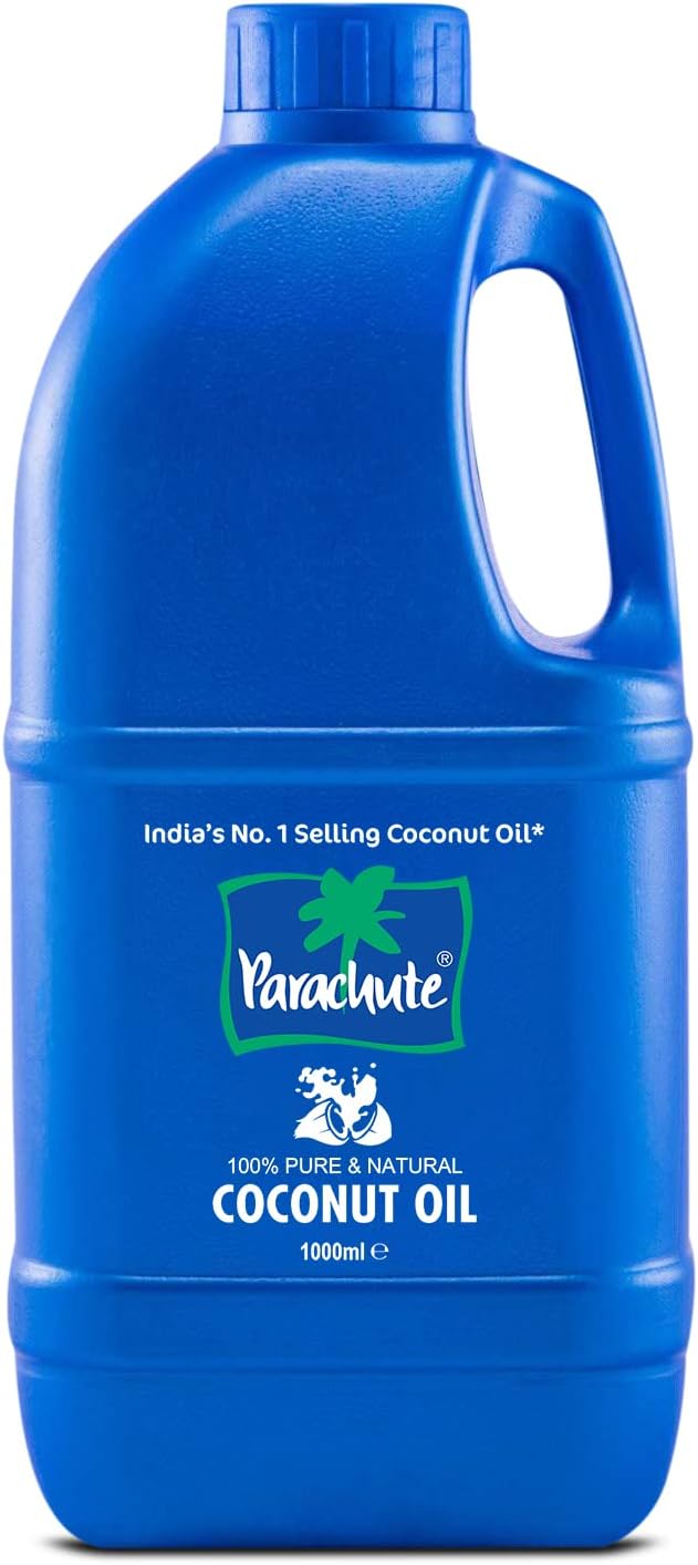 Parachute 100% Pure and Natural Coconut Hair Oil enriched with nutrients that prevent hair fall, strengthen hair strands from roots to tips, and boost hair growth with a FREE WIDE-TOOTHED COMB-1.0 L.