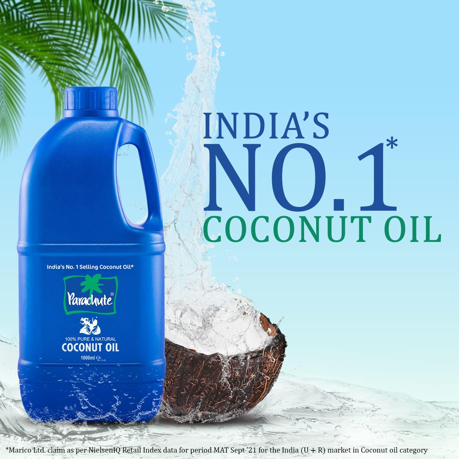 Parachute 100% Pure and Natural Coconut Hair Oil enriched with nutrients that prevent hair fall, strengthen hair strands from roots to tips, and boost hair growth with a FREE WIDE-TOOTHED COMB-1.0 L.