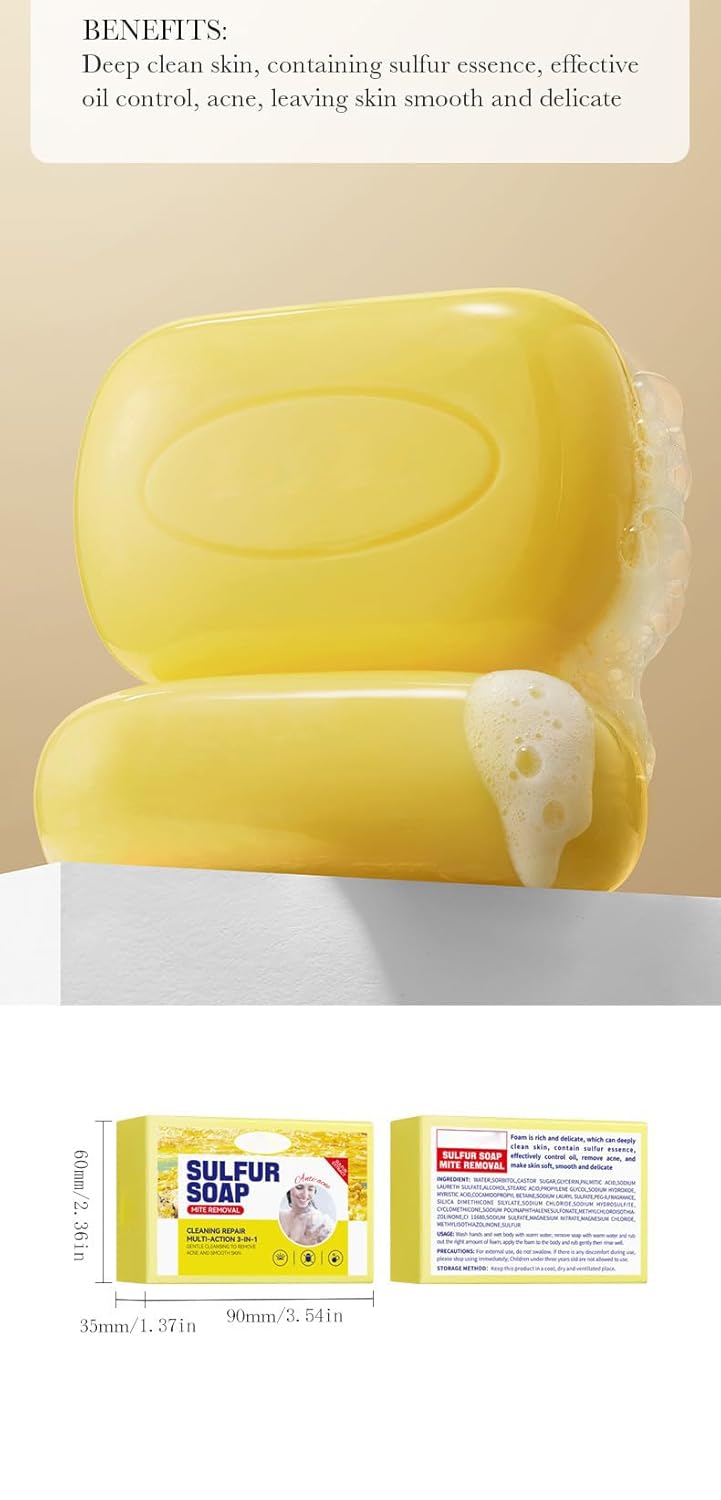 Sulfur Soap-Acne Treatment-Cleaner Bar Soap-Helps you Reduce Excess Oil and Acne Pimples-Keeps Pores Cleaner- Bug Bites, Warts Treatment, Viral Bumps, Nodes & Itching  Used on hair and body-100G.