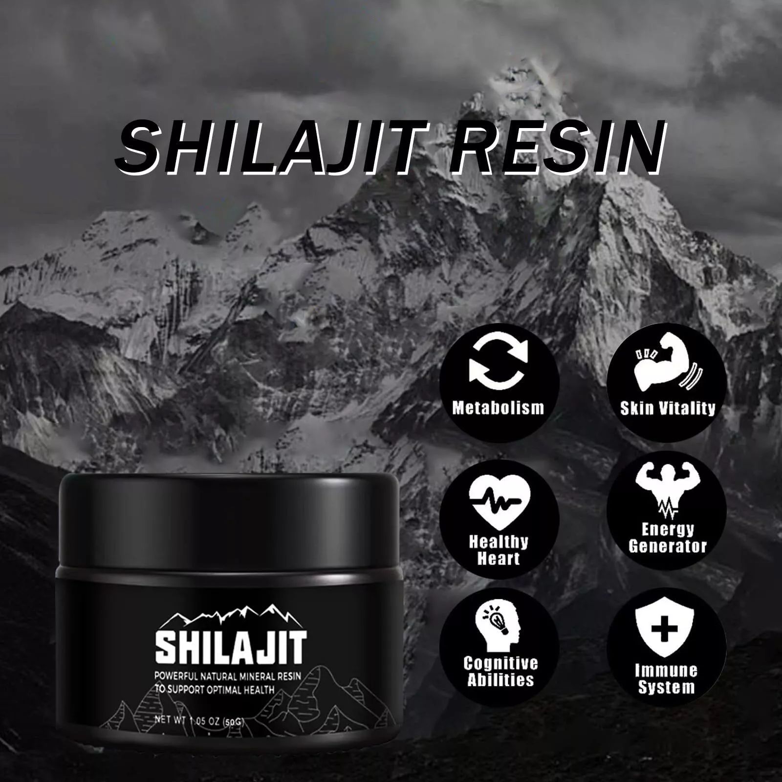 Pure Himalayan Shilajit Soft Resin Supplement Authentic, Natural & Organic for Detox, Cleanse, Immune Support, Brain Booster, and Energy-Contains Fulvic Acid and 84+ Trace Minerals For Men & Women-50G