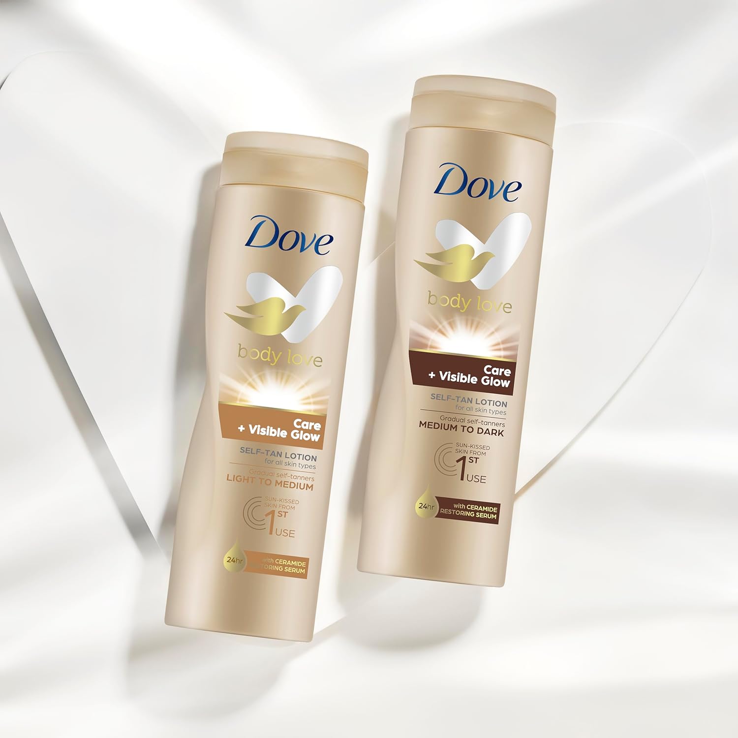 Dove Summer Luminous Body Love Care + Visible Glow Gradual Self-Tanning, Body Lotion with Ceramide Restoring Serum for all Skin Types, giving natural-looking, sun-kissed radiance from First use-400ml.