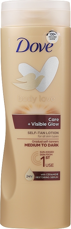 Dove Summer Luminous Body Love Care + Visible Glow Gradual Self-Tanning, Body Lotion with Ceramide Restoring Serum for all Skin Types, giving natural-looking, sun-kissed radiance from First use-400ml.
