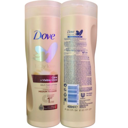 Dove Summer Luminous Body Love Care + Visible Glow Gradual Self-Tanning, Body Lotion with Ceramide Restoring Serum for all Skin Types, giving natural-looking, sun-kissed radiance from First use-400ml.