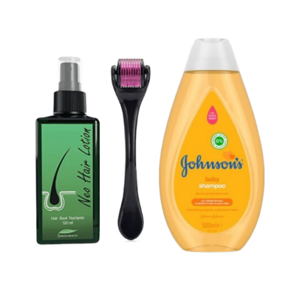 Hair Lotion Herbs-100% Natural Hair Growth Treatment-120mL,Johnson's Shampoo and Derma Roller for Hair Growth, Repairs Damaged Hair, Activates Hair Follicles, Anti-Hair Fall & Hair Thickening.