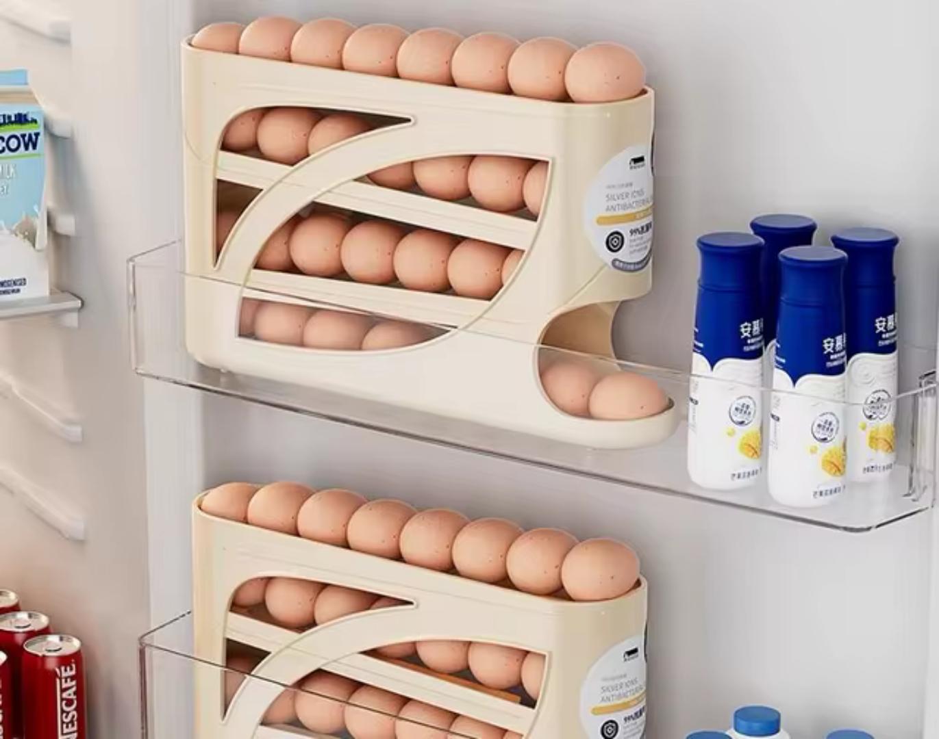 egg tray / crate,egg dispenser, egg rack,egg holder for fridge,4 tiers dispenser, fridge organizer, space saving egg organizer, fridge egg rack.