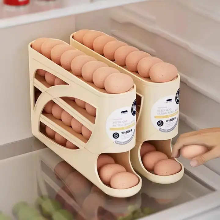 egg tray / crate,egg dispenser, egg rack,egg holder for fridge,4 tiers dispenser, fridge organizer, space saving egg organizer, fridge egg rack.