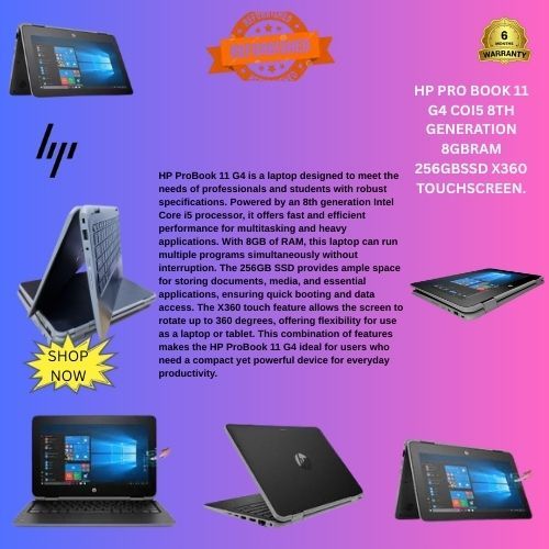 REFUBLISHED HP ProBook x360 11 G4 EE with 8GB RAM and 256GB SSD is a robust and versatile 2-in-1 laptop touchsceen ideal for students, educators, and professionals seeking durability and flexibility.