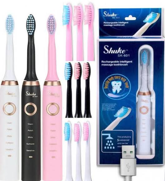 *New arrival🪷🥶*



*Shuke sk-601 rechargable intelligent massage toothbrush with 5 brushing options and 4 brush heads now available in 3 colours 🥼*