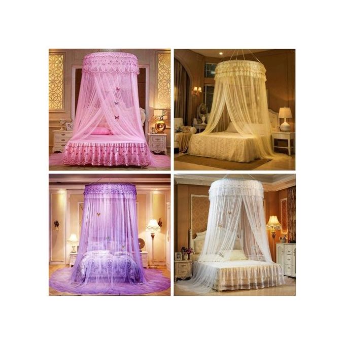 Restocked ‼️Round Mosquito Nets* ▪ *Size:* 4*6,&, 5*6 bed ▪ *Colour:* pink,purple,white,cream‼️ ▪ *Price per pc:* ~‼️ ▪️ *5pcs and Above at an offer0*‼️ Available at the shop ✅