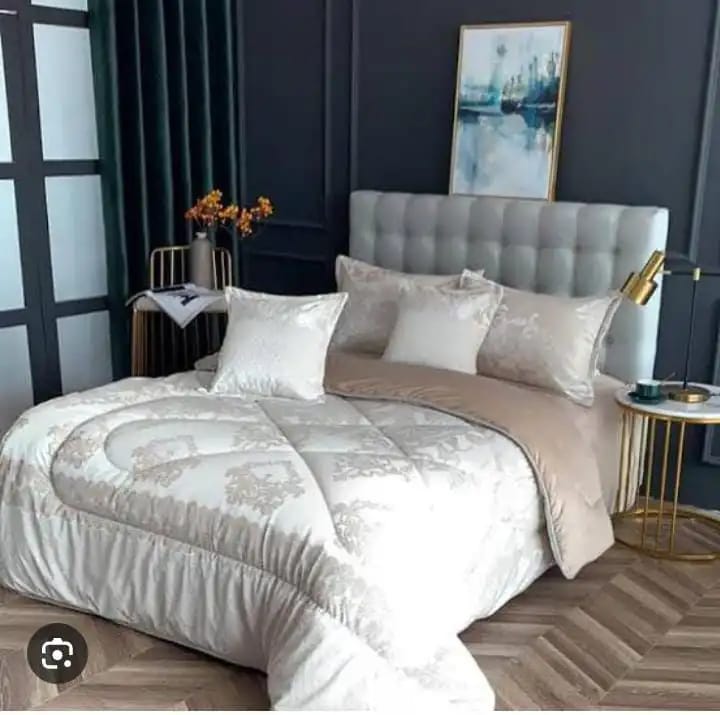 Silk duvet.1 pc duvet,1pc bedsheet, 2 pcs pillow cases and 2 pcs throw pillow cases.