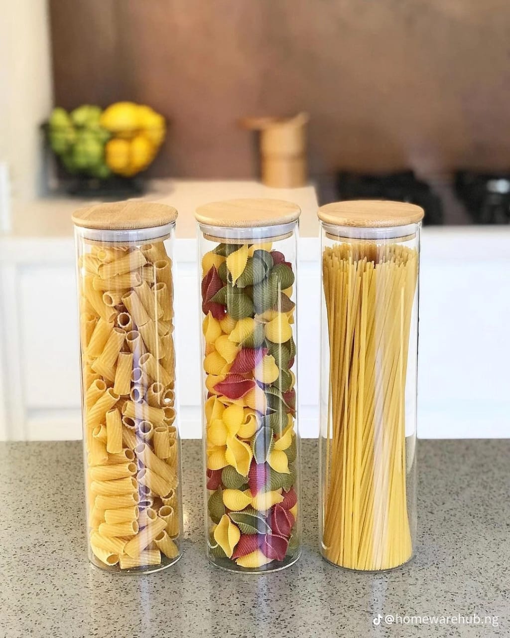 Glass Spaghetti Jar with Bamboo lid. Long enough for holding spaghetti & other cereals, Durable, Easy to clean, Easy to use