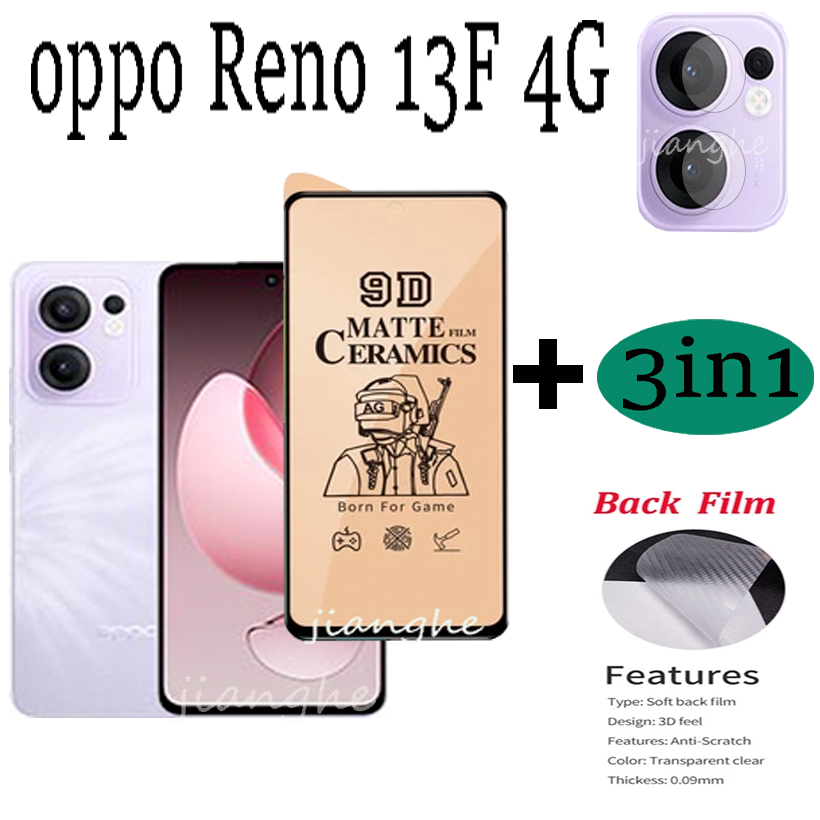 3 IN1 For OPPO Reno 13F 4G   Ceramic full cover screen protection film + camera lens film + back film