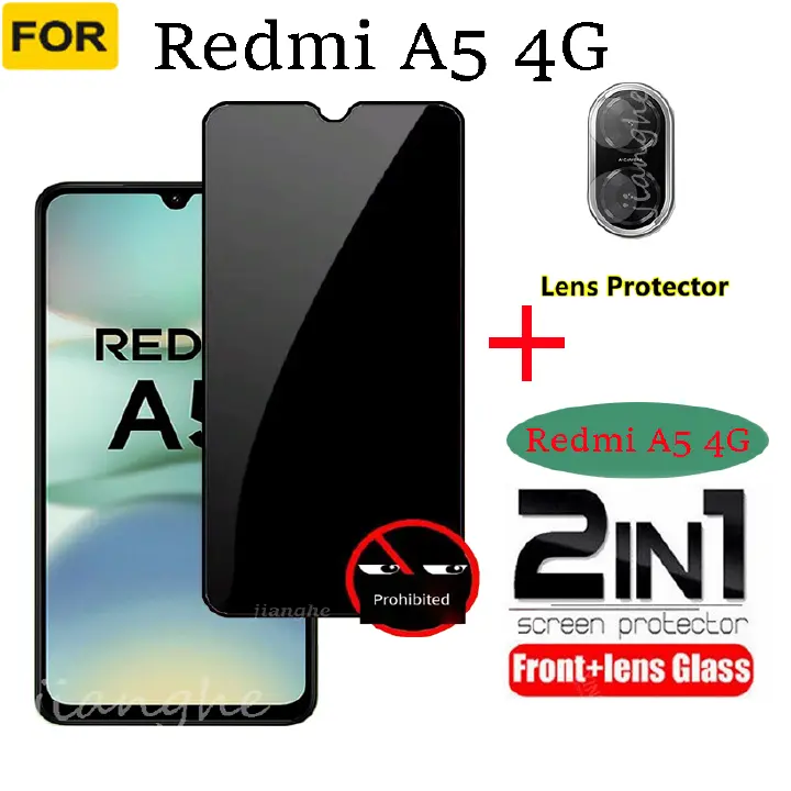 2IN1 For Redmi A5 4G Anti-spy privacy Fully covered tempered glass screen protector + camera lens film Protective Protection