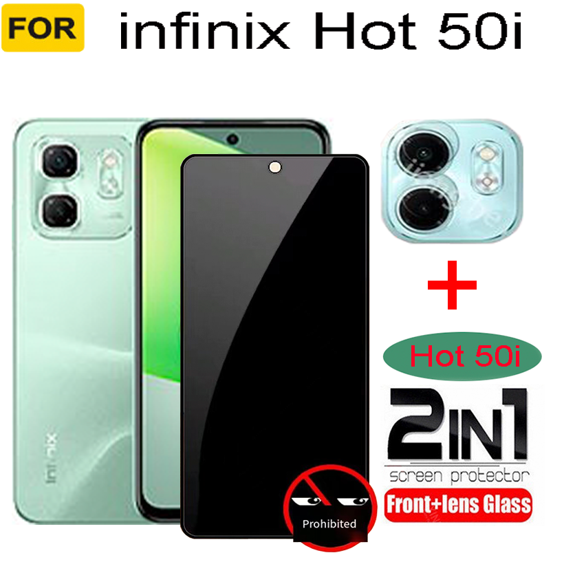 2 IN 1 For infinix Hot 50i  Anti-spy privacy Fully covered tempered glass screen protector + camera lens film
