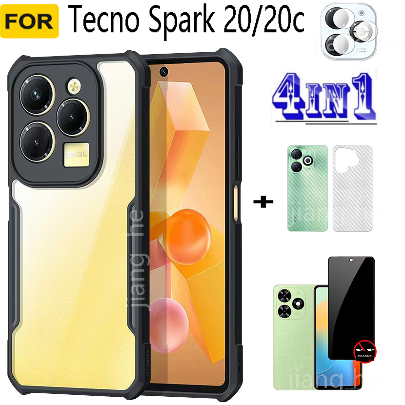 4 in1 For Tecno Spark Go 2024 Spark GO1 Spark20/ 20C Mobile phone shock-proof transparent case + tempered glass spy proof full cover protective film + back film + lens film