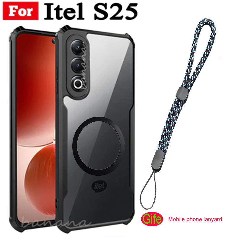 4 IN1For Itel S25  Shockproof Phone Case +With Magnetic Wireless Charging Sticker +  Anti Spy Soft Ceramic Matte Privacy Tempered Glass + Camera Lens Glass Screen Protector