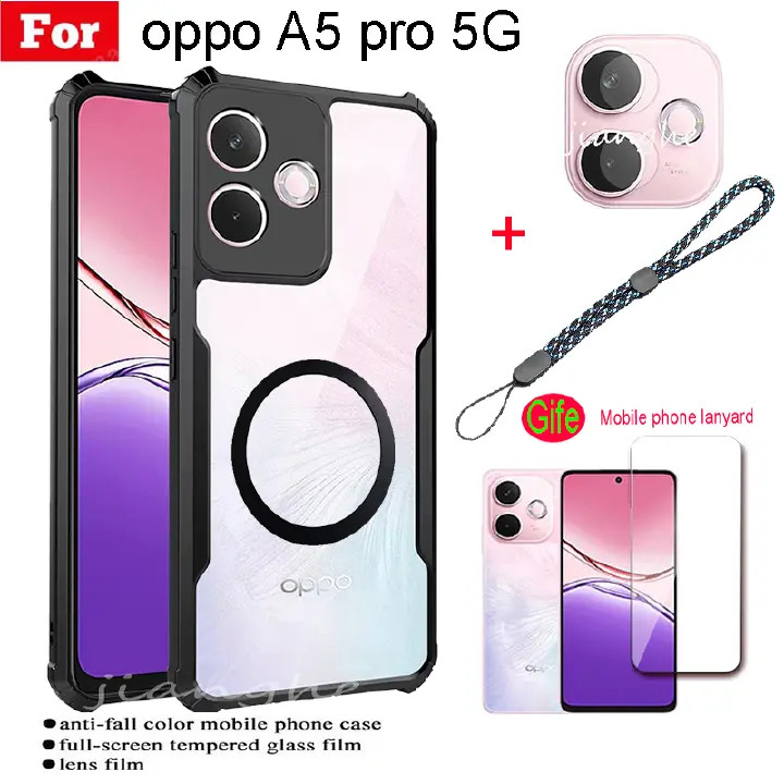 4in1 For oppo Apro 5G 4G shockproof phone case + Magnetic wireless charging sticker + Full-coverage high-definition tempered film glass screen protector + camera  lens glass screen protector