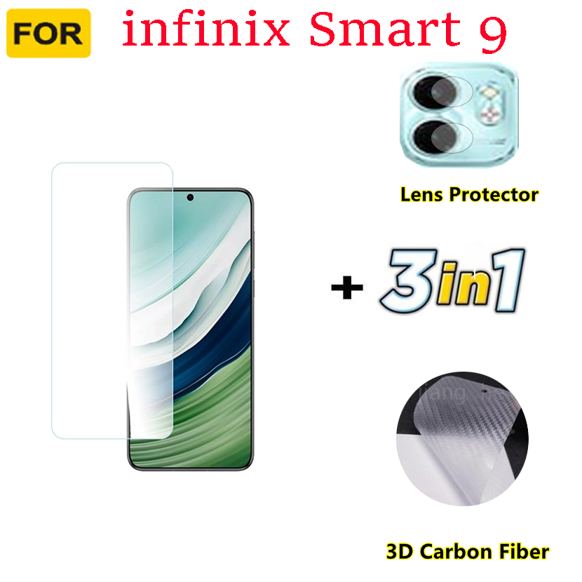 5 in1 For Infinix Smart 9   shockproof phone case + Magnetic wireless charging sticker + Full-coverage  high-definition tempered film glass screen protector + camera lens+ back film