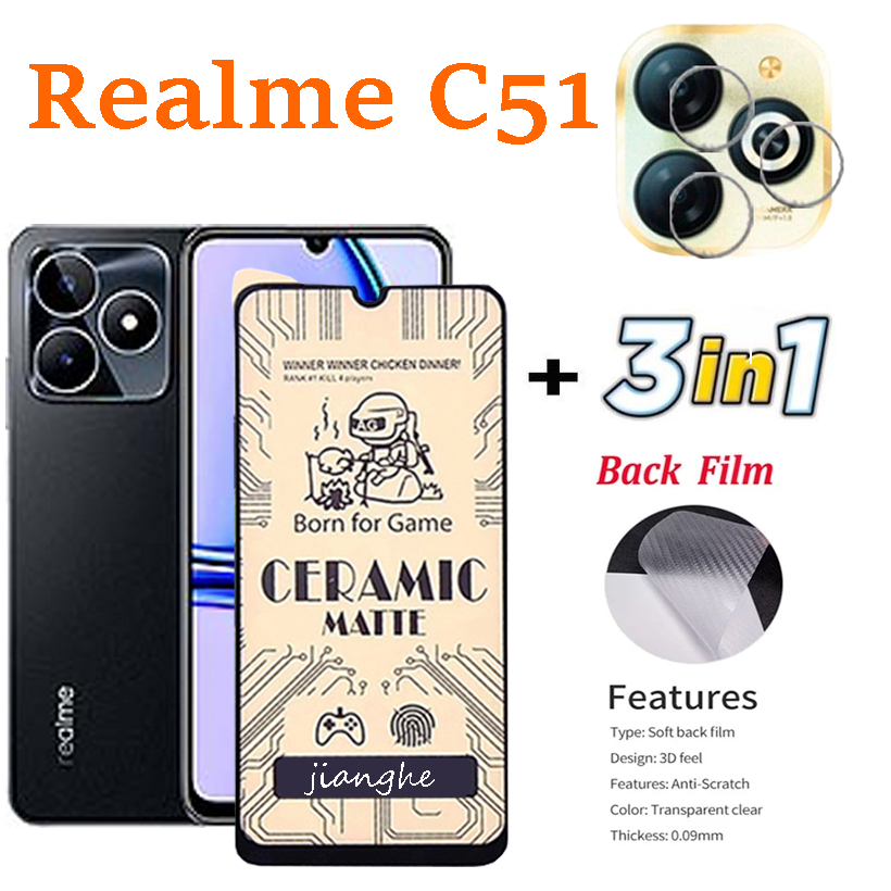 3 in1 For Realme C51 C53 C55 C61 C63 C65 Note50  Soft film Ceramic film and Screen Protector Film+lens film+Back membrane